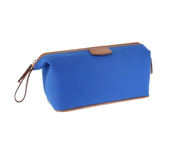 Canvas and Leather Wash Bag - Blue