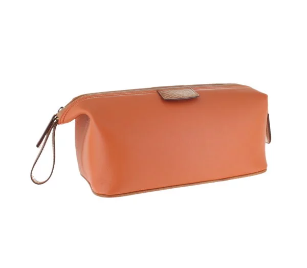 Leather Wash Bag - Orange