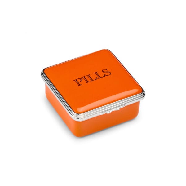 Pills Orange Enamel Pill Box Square