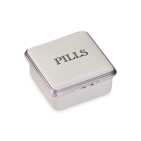 Pills Rice White Enamel Pill Box Square