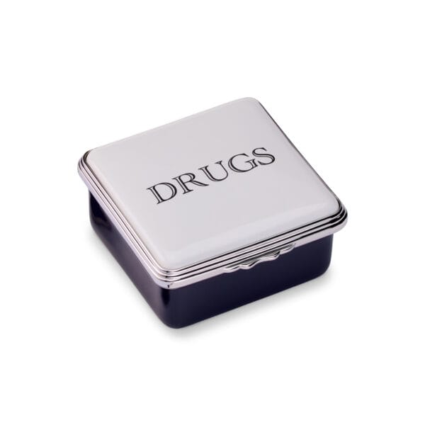 Drugs Blue Enamel Pill Box Square