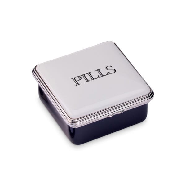 Pills Blue Enamel Pill Box Square