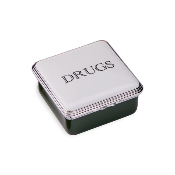 Drugs Green Enamel Pill Box Square