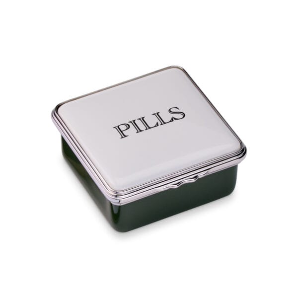 Pills Green Enamel Pill Box Square