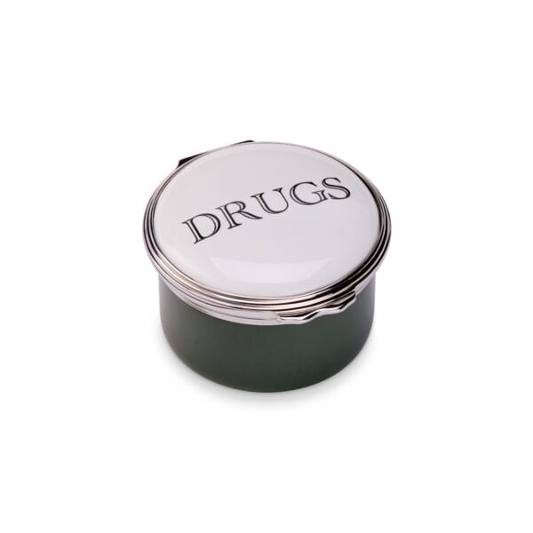 Drugs Green Enamel Pill Box Circular