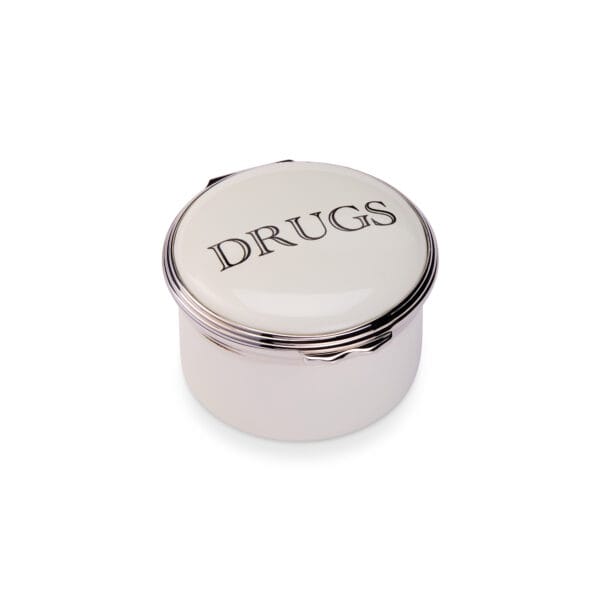 Drugs Rice White Enamel Pill Box Circular