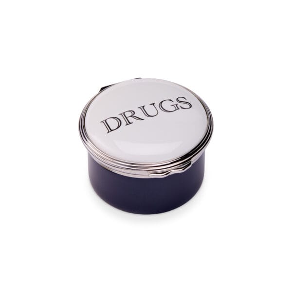 Drugs Blue Enamel Pill Box Circular